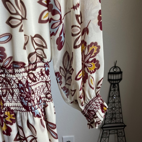 Tory Burch Indie Smocked Off-the-Shoulder Floral Silk Dress, Ivory - Picture 4 of 11